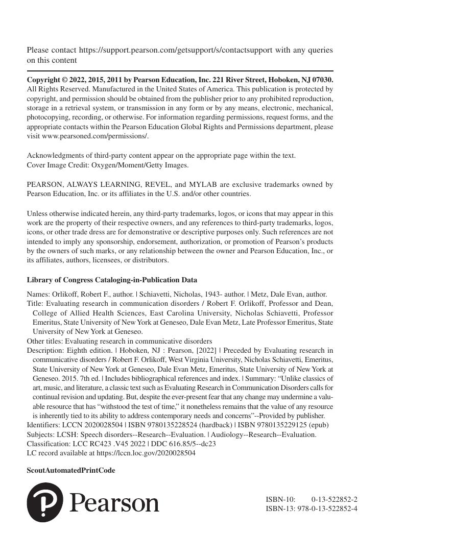 Preview page 3 of Evaluating Research in Communication Disorders 8th Edition By Robert Orlikoff, Nicholas Schiavetti, Dale Metz eBook PDF