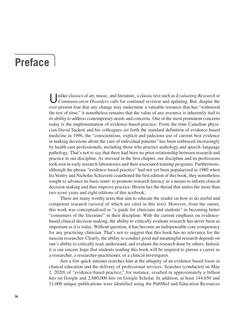 Preview page 5 of Evaluating Research in Communication Disorders 8th Edition By Robert Orlikoff, Nicholas Schiavetti, Dale Metz eBook PDF