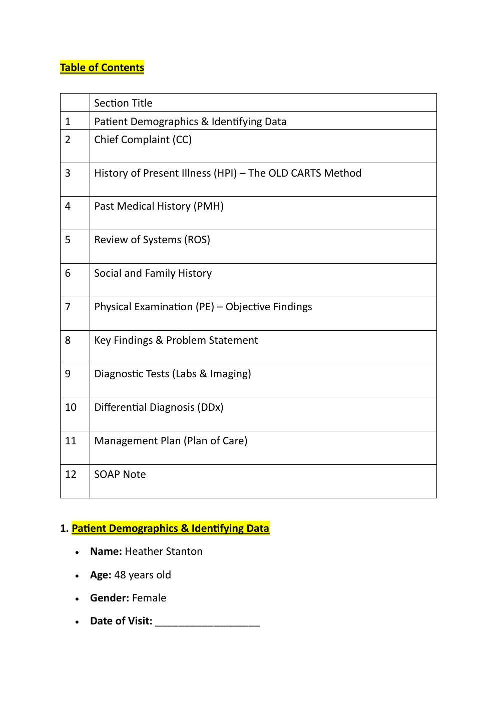 Preview page 2 of Ihuman Comprehensive Case  Study, Heather Stanton. Reason  for encounter: Fatigue and  Irritability.   Exam Study Guide.