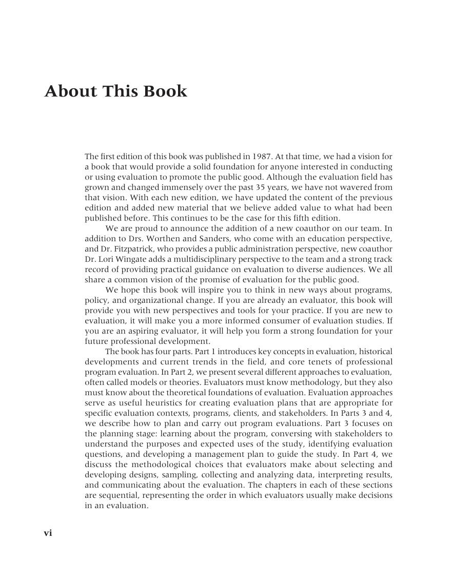 Preview page 7 of Program Evaluation Alternative Approaches and Practical Guidelines 5th Edition By Fitzpatrick  Sanders  Worthen  Wingate