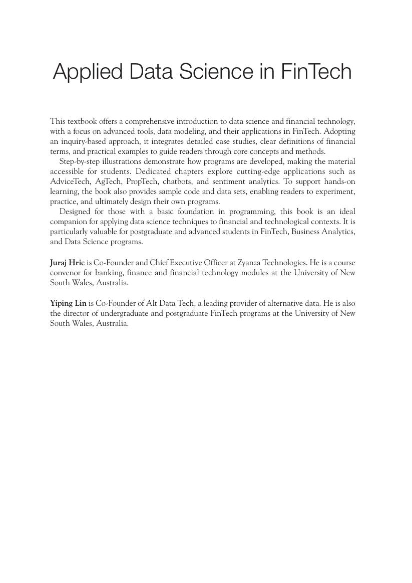 Preview page 2 of Applied Data Science in FinTech Models Tools and Case Studies By Juraj Hric  Yiping Lin