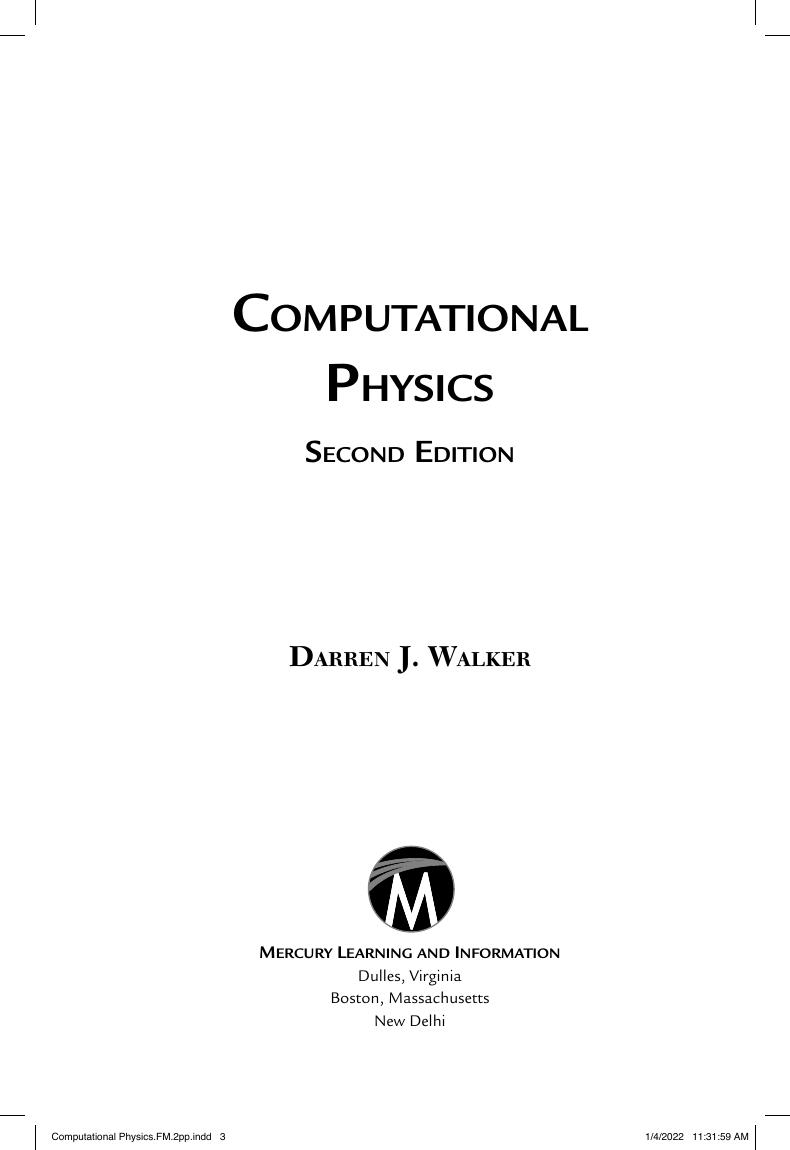 Preview page 3 of Computational Physics 2nd Edition By Darren J. Walker ISBN: 9781683928300