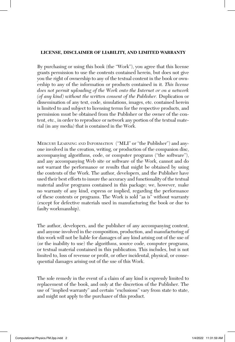 Preview page 4 of Computational Physics 2nd Edition By Darren J. Walker ISBN: 9781683928300