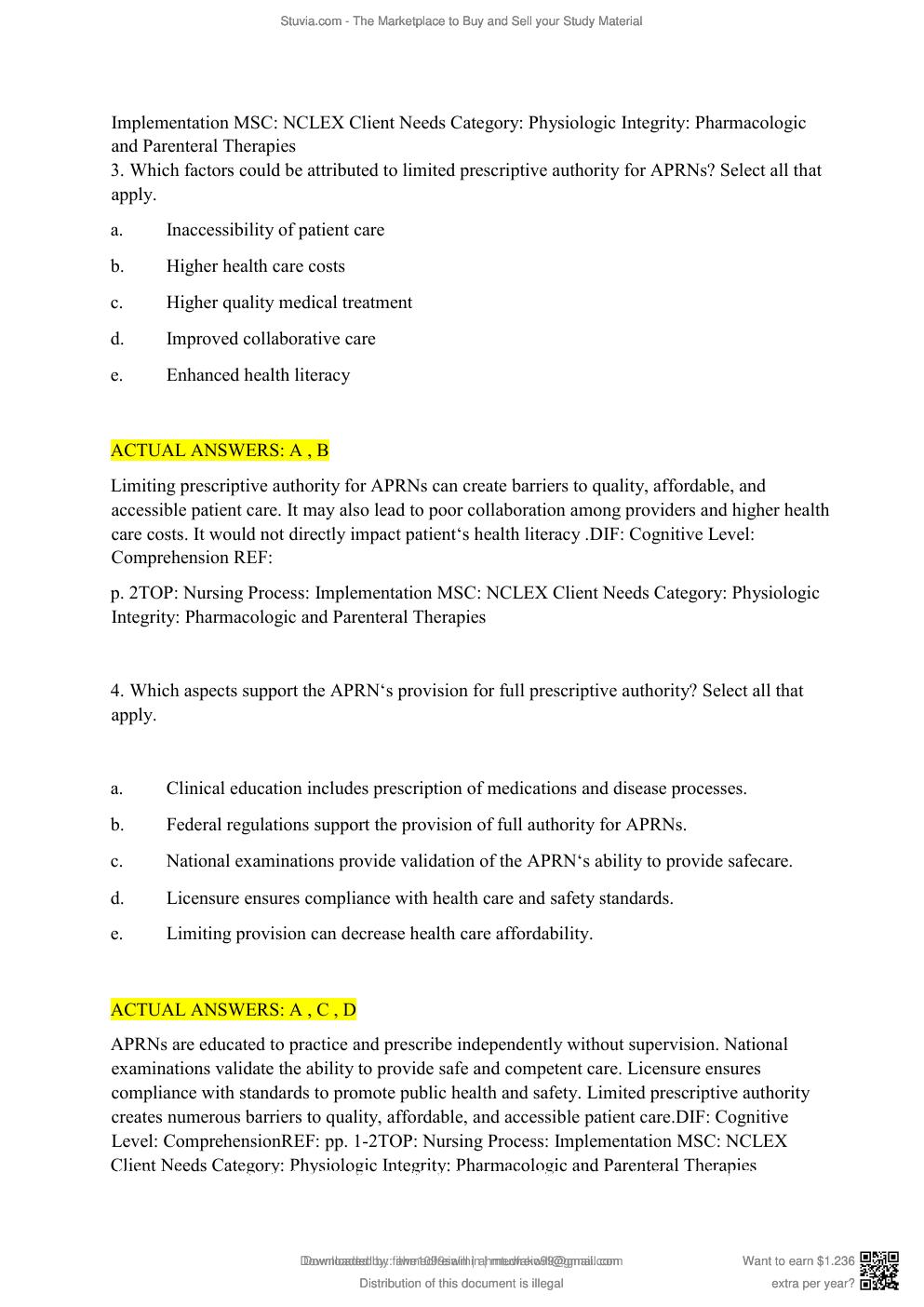 Preview page 5 of Test Bank Lehne's Pharmacotherapeutics for Advanced Practice Nurses 3rd Edition