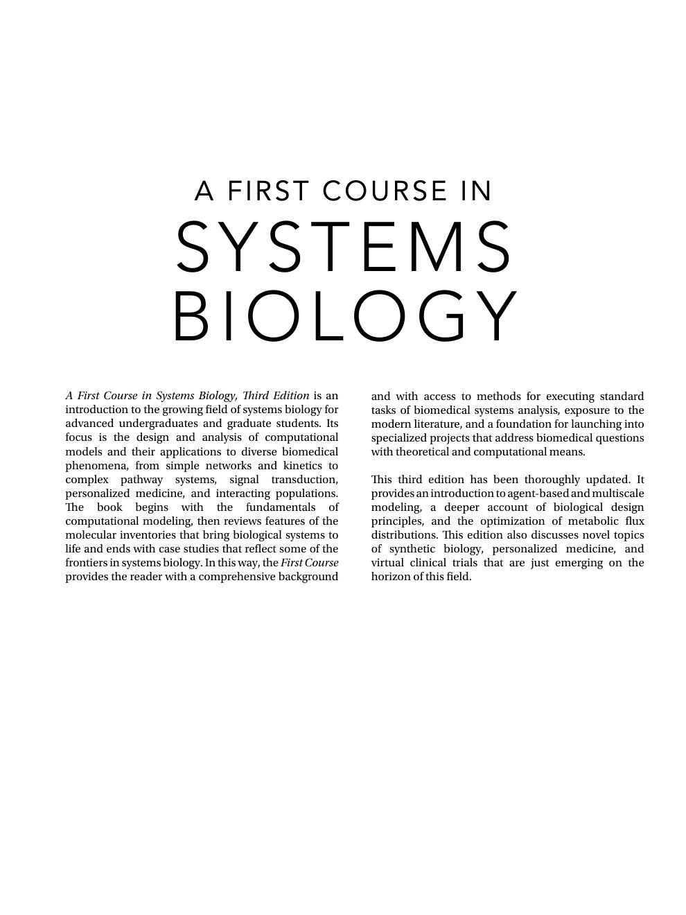 Preview page 2 of A First Course in Systems Biology 3rd BY Eberhard O. Voit, Melissa L. Kemp