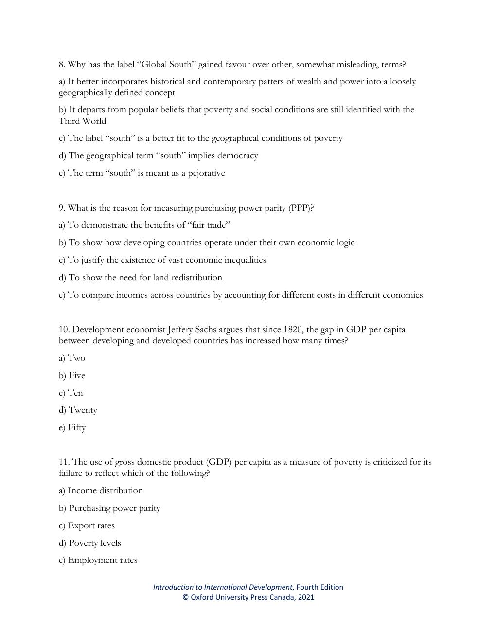 Preview page 3 of Test Bank Introduction to International Development 4th Edition Haslam