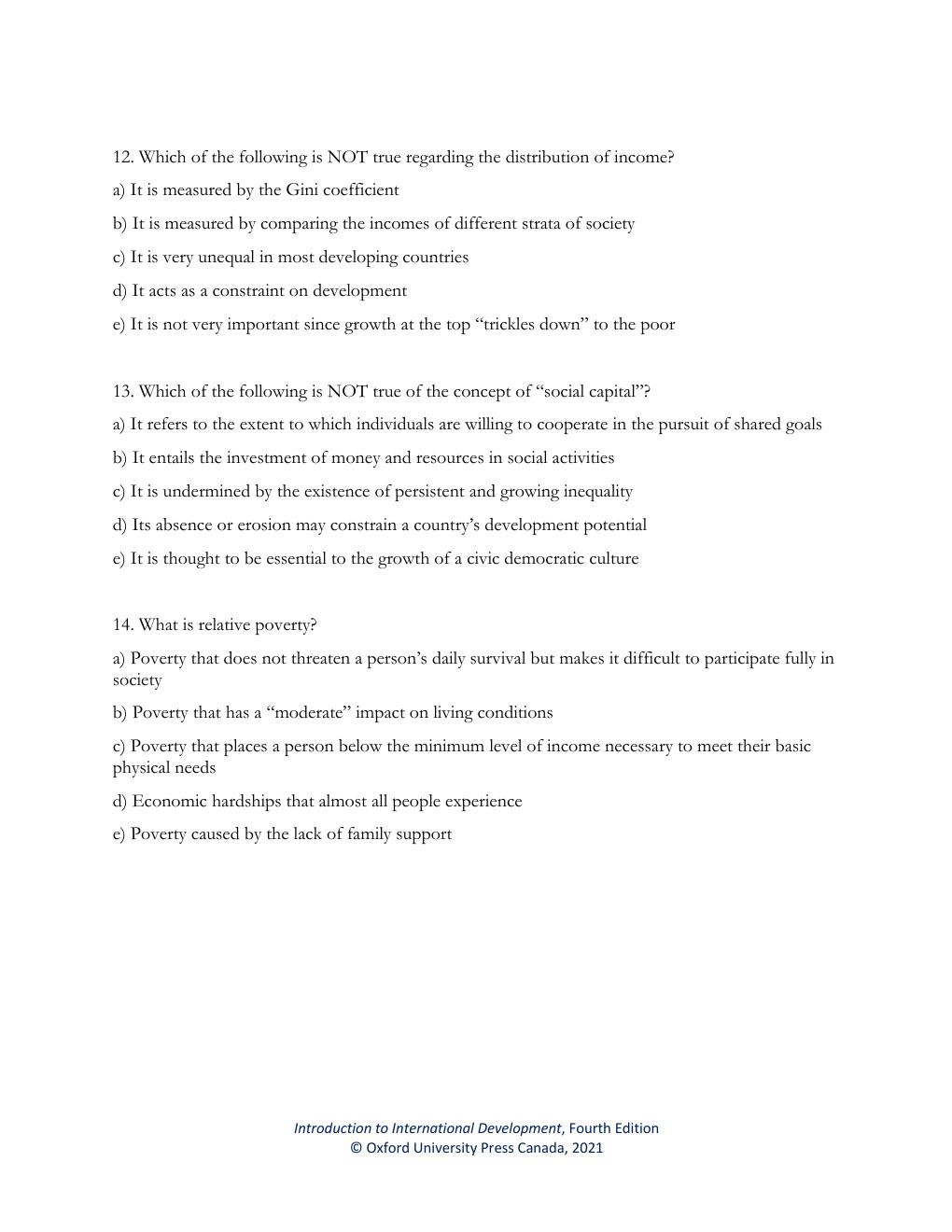 Preview page 4 of Test Bank Introduction to International Development 4th Edition Haslam