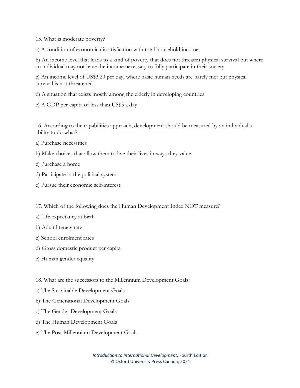 Preview page 5 of Test Bank Introduction to International Development 4th Edition Haslam