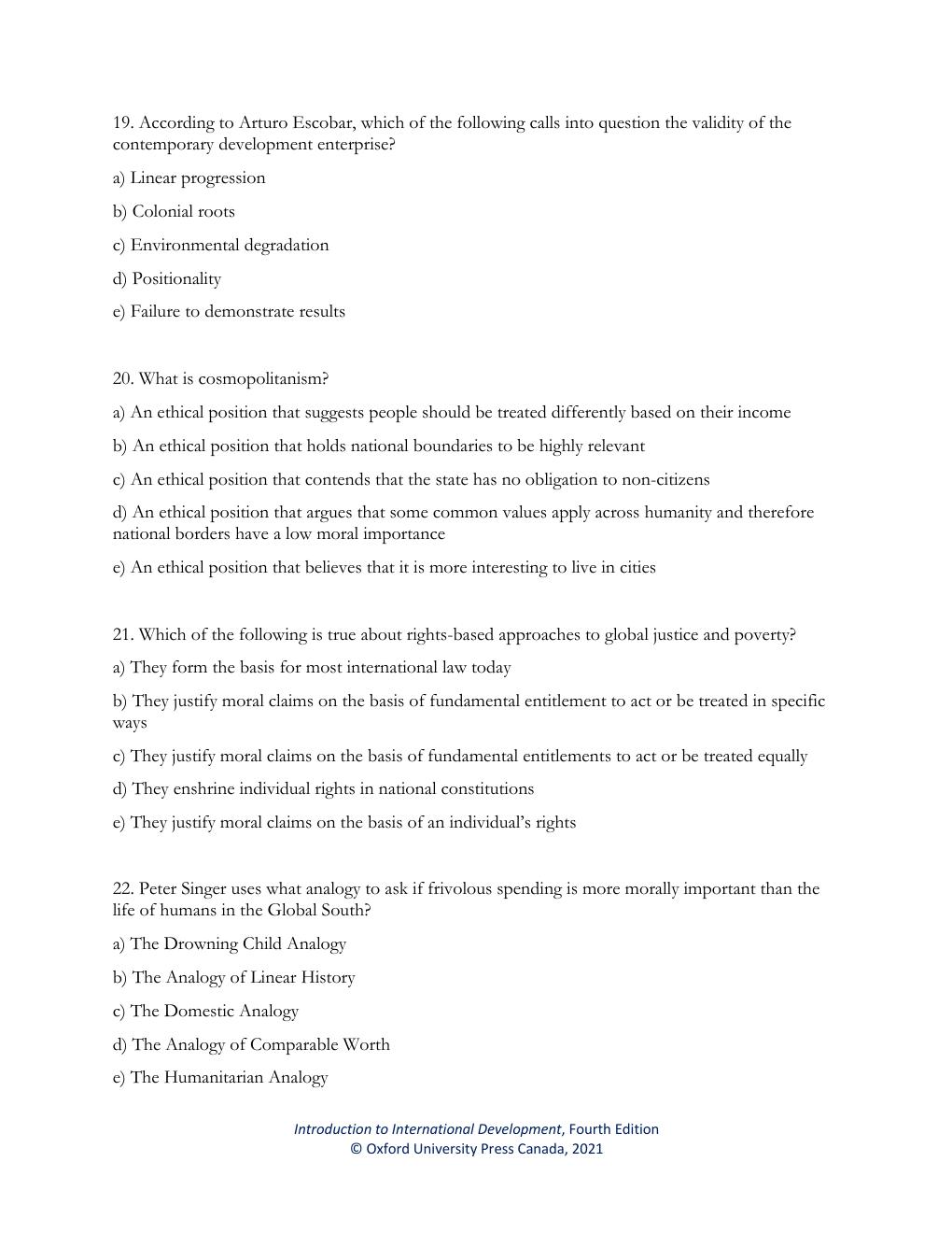 Preview page 6 of Test Bank Introduction to International Development 4th Edition Haslam