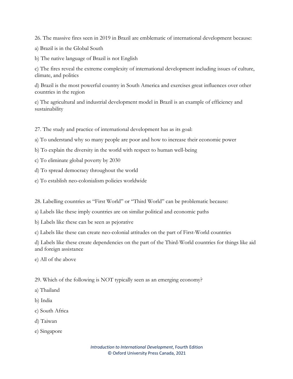 Preview page 8 of Test Bank Introduction to International Development 4th Edition Haslam
