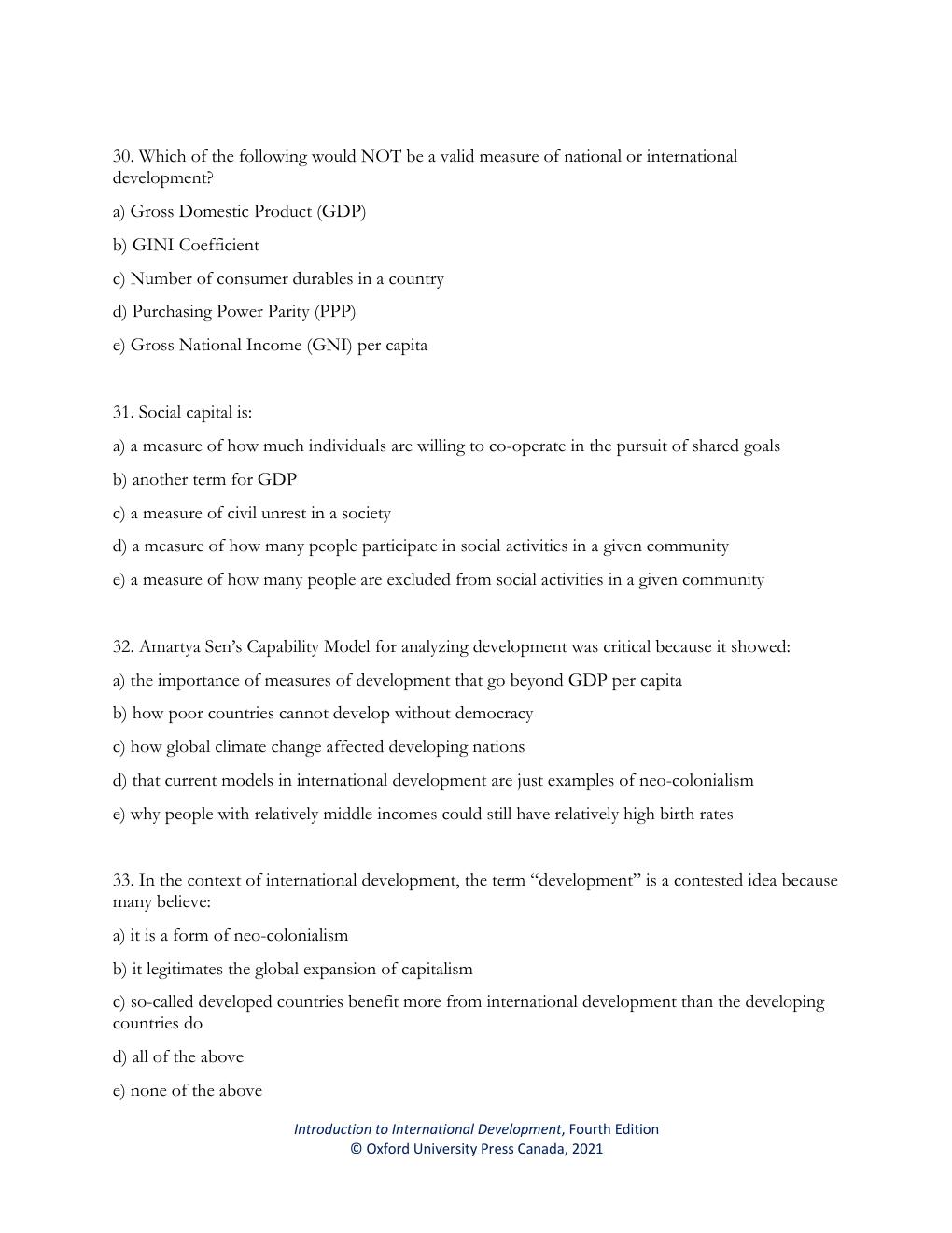 Preview page 9 of Test Bank Introduction to International Development 4th Edition Haslam