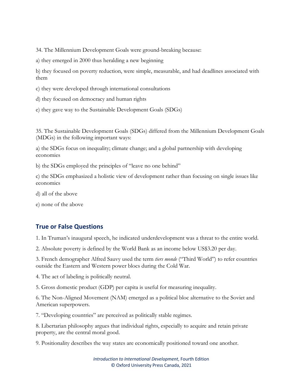 Preview page 10 of Test Bank Introduction to International Development 4th Edition Haslam