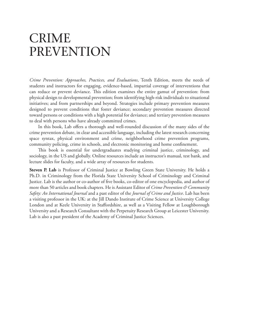 Preview page 2 of Crime Prevention Approaches, Practices, and Evaluations 10th Edition By Steven Lab
