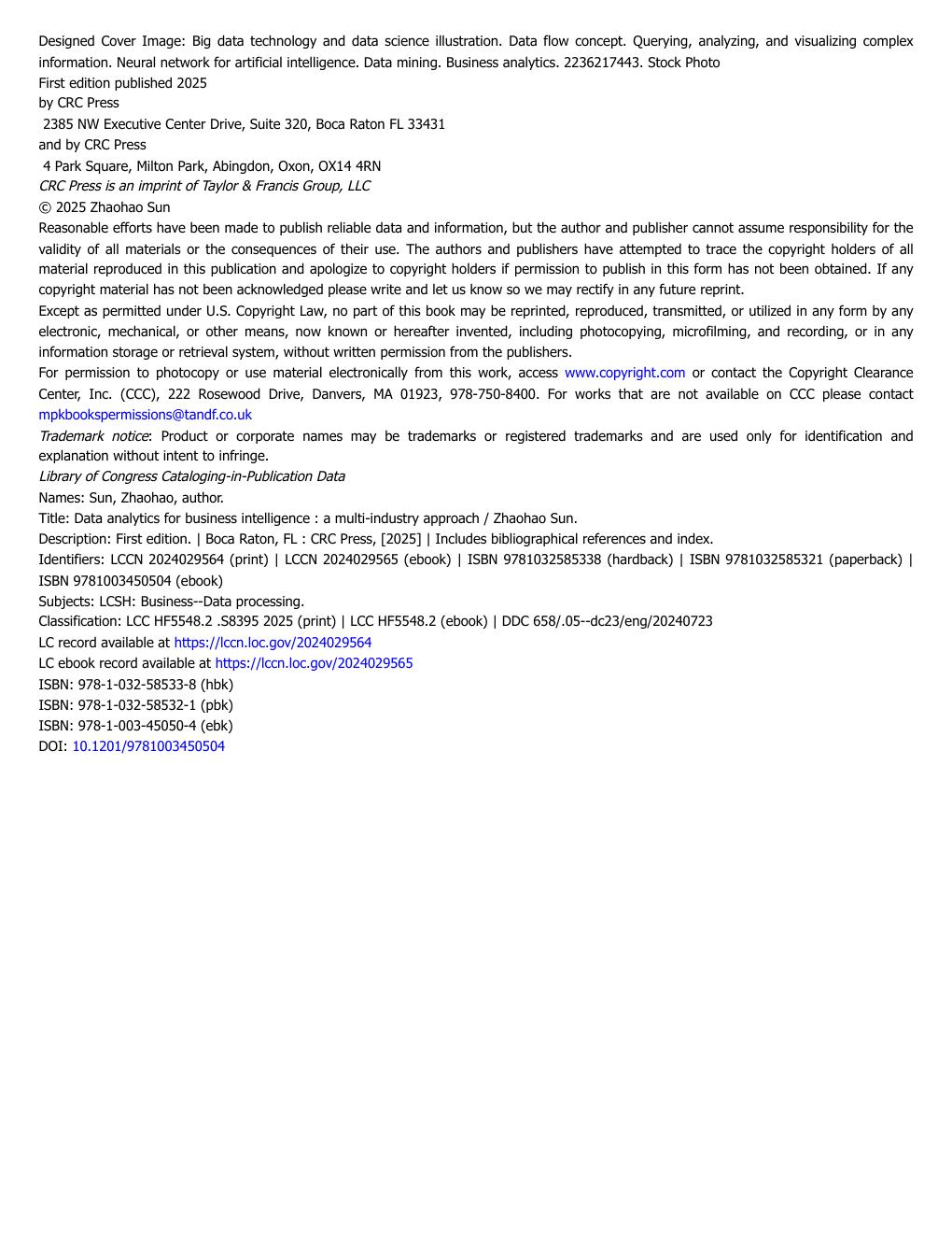 Preview page 6 of EPUB Data Analytics for Business Intelligence 1st Edition By Zhaohao Sun