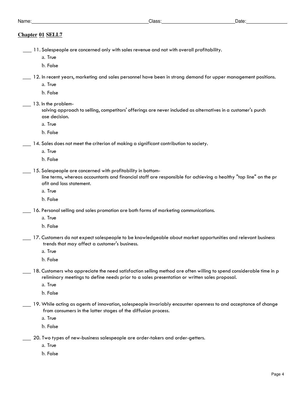 Preview page 4 of TEST BANK SELL, 7th Edition by Ingram, LaForge Chapters 1 – 10