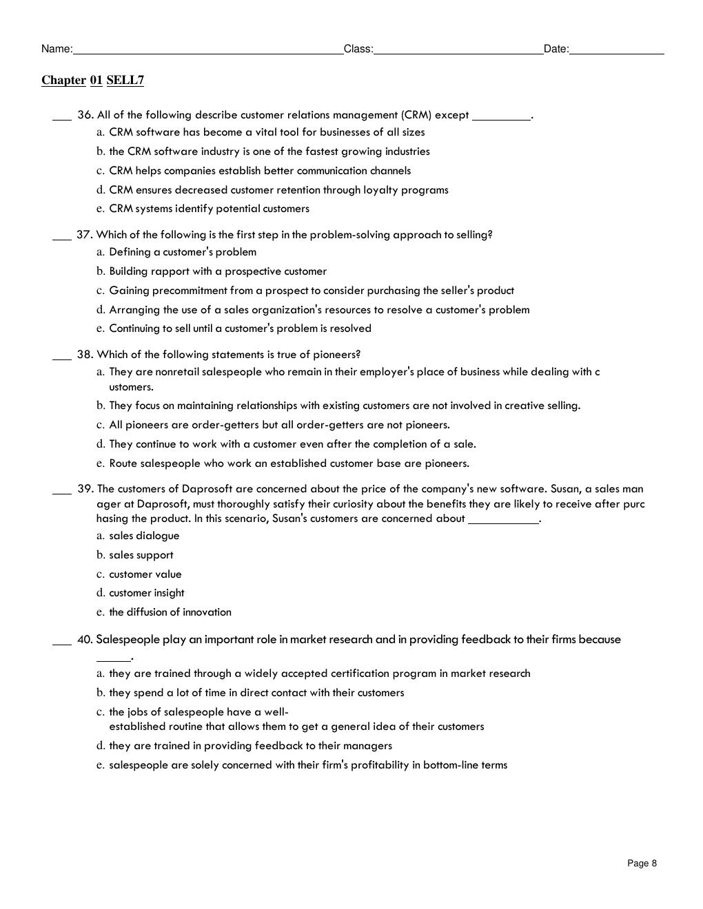 Preview page 8 of TEST BANK SELL, 7th Edition by Ingram, LaForge Chapters 1 – 10