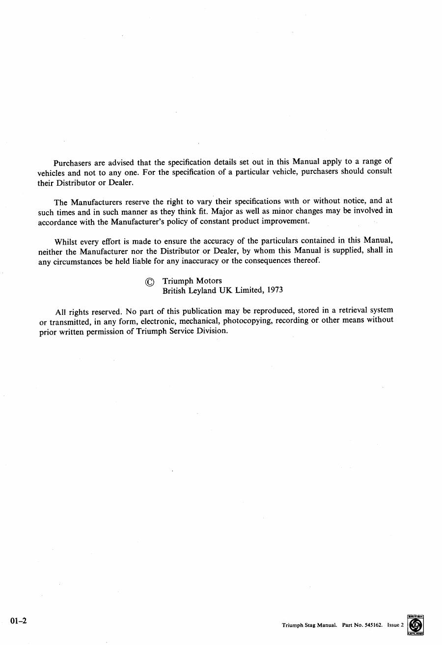 Preview page 2 of TRIUMPH STAG FACTORY WORKSHOP MANUAL