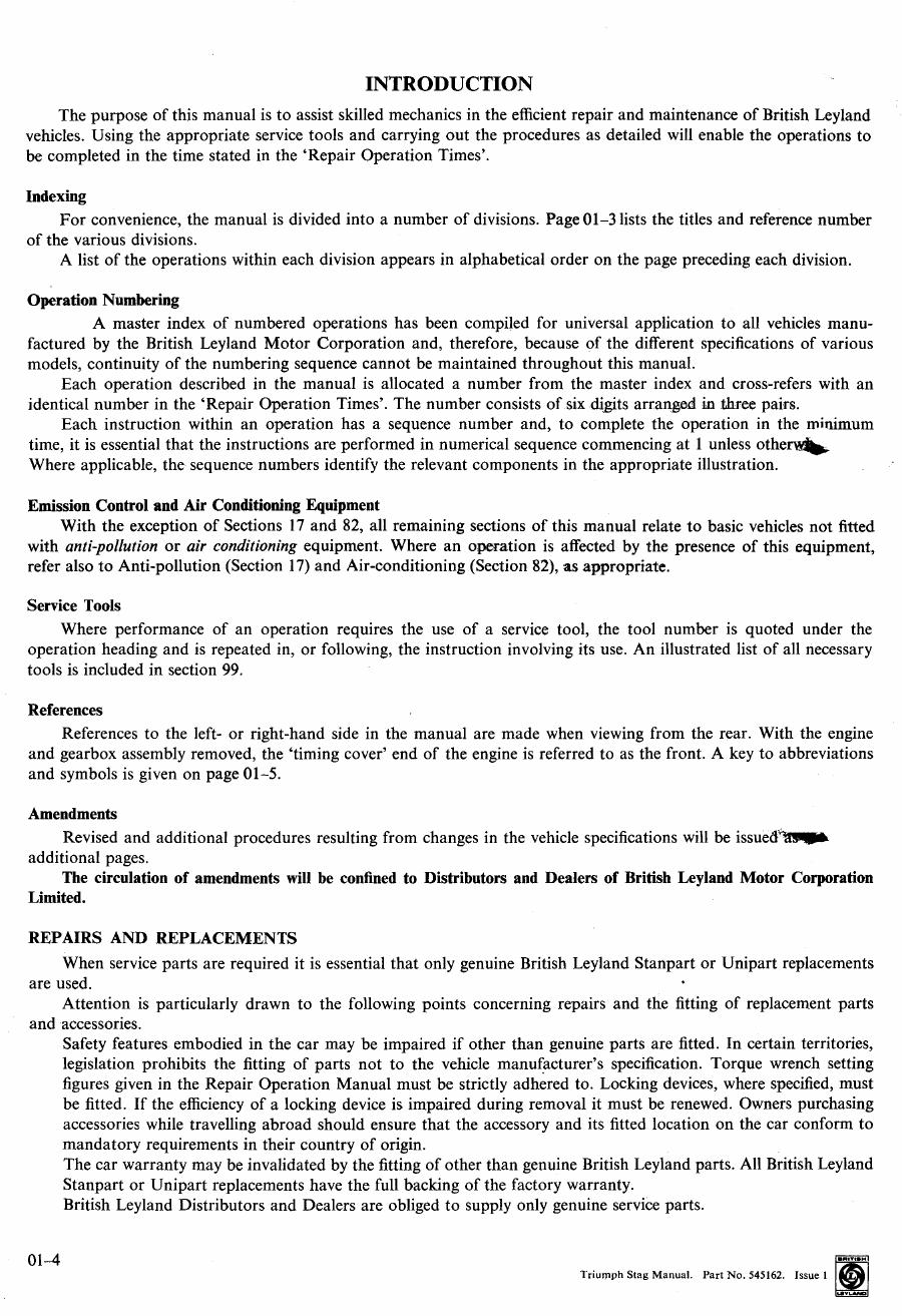 Preview page 4 of TRIUMPH STAG FACTORY WORKSHOP MANUAL