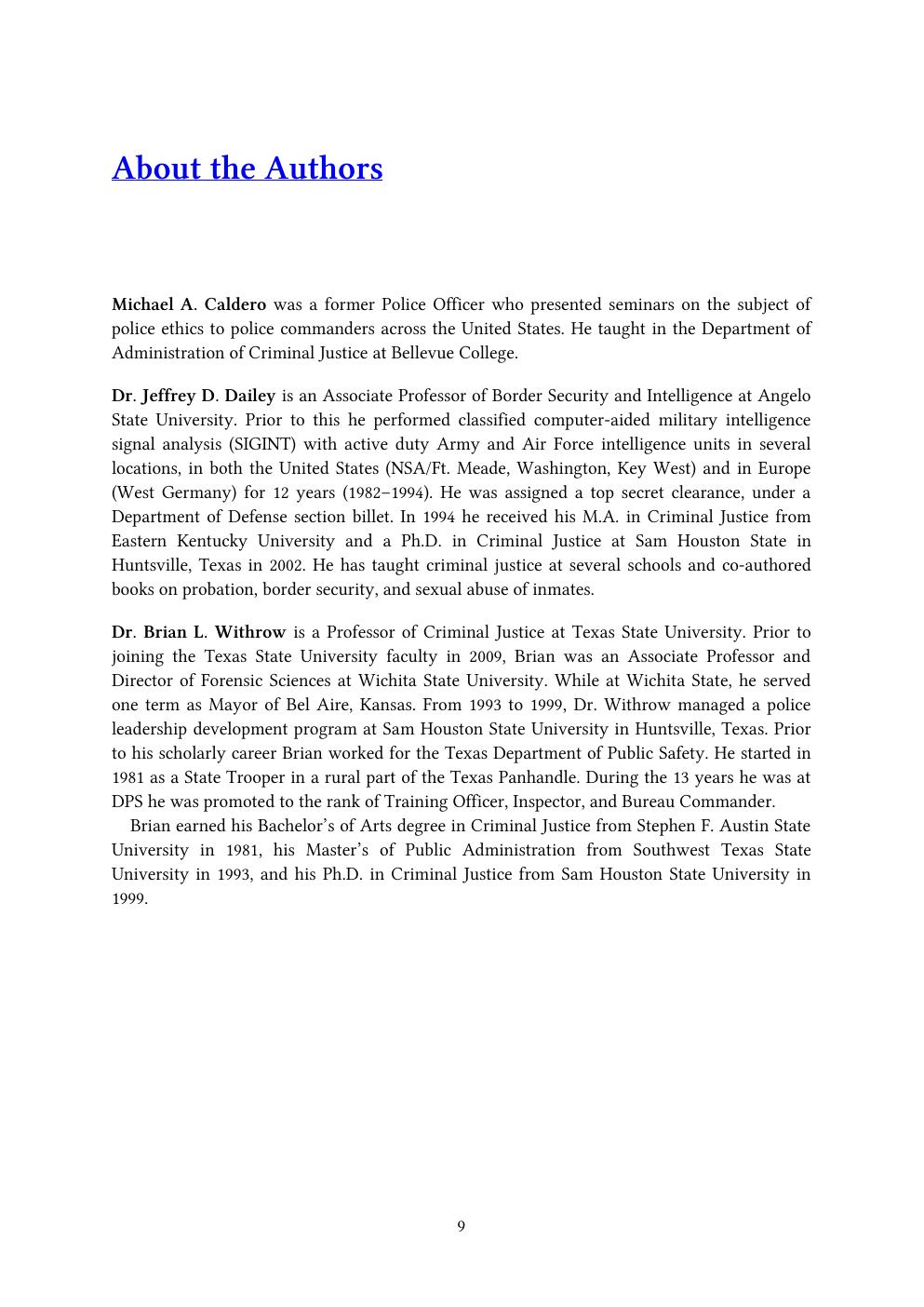 Preview page 9 of Police Ethics 4th Edition By MICHAEL A. CALDERO, JEFFREY D. DAILEY, BRIAN L. WITHROW