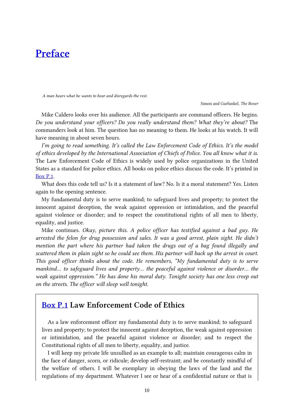 Preview page 10 of Police Ethics 4th Edition By MICHAEL A. CALDERO, JEFFREY D. DAILEY, BRIAN L. WITHROW