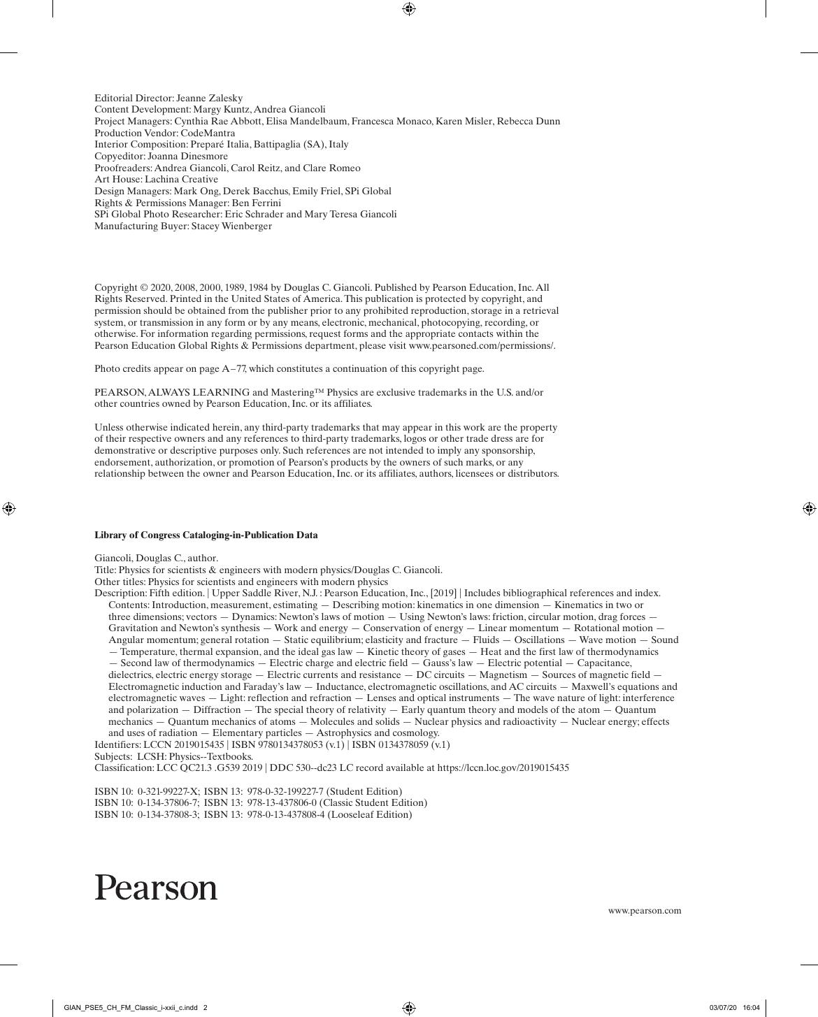 Preview page 3 of Physics for Scientists & Engineers 5th Edition By Douglas Giancoli