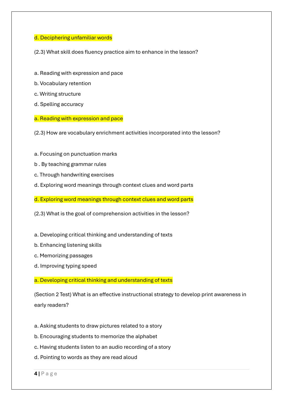 Preview page 4 of D677 ELEMENTARY LITERACY CURRICULUM  EXAM