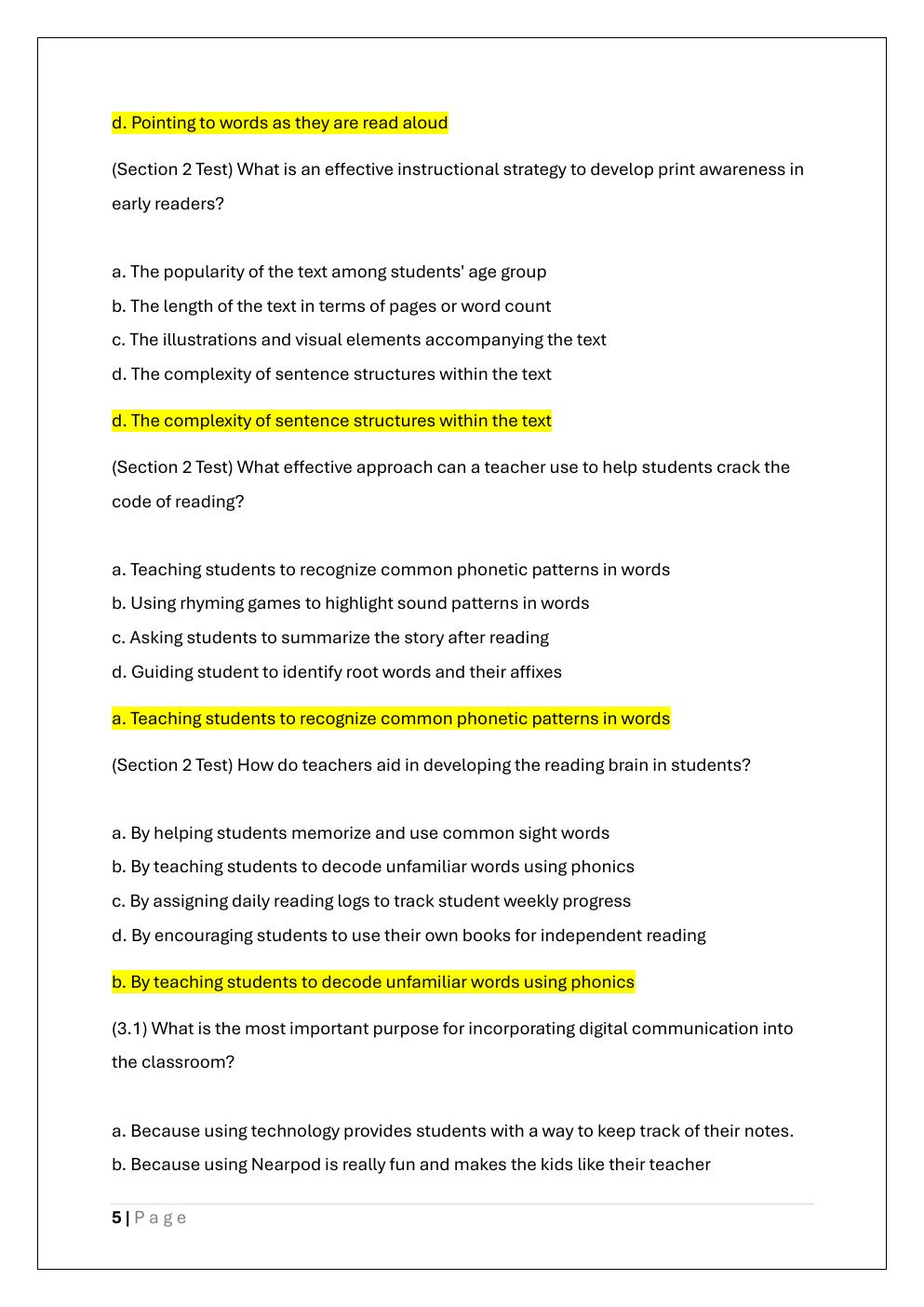 Preview page 5 of D677 ELEMENTARY LITERACY CURRICULUM  EXAM
