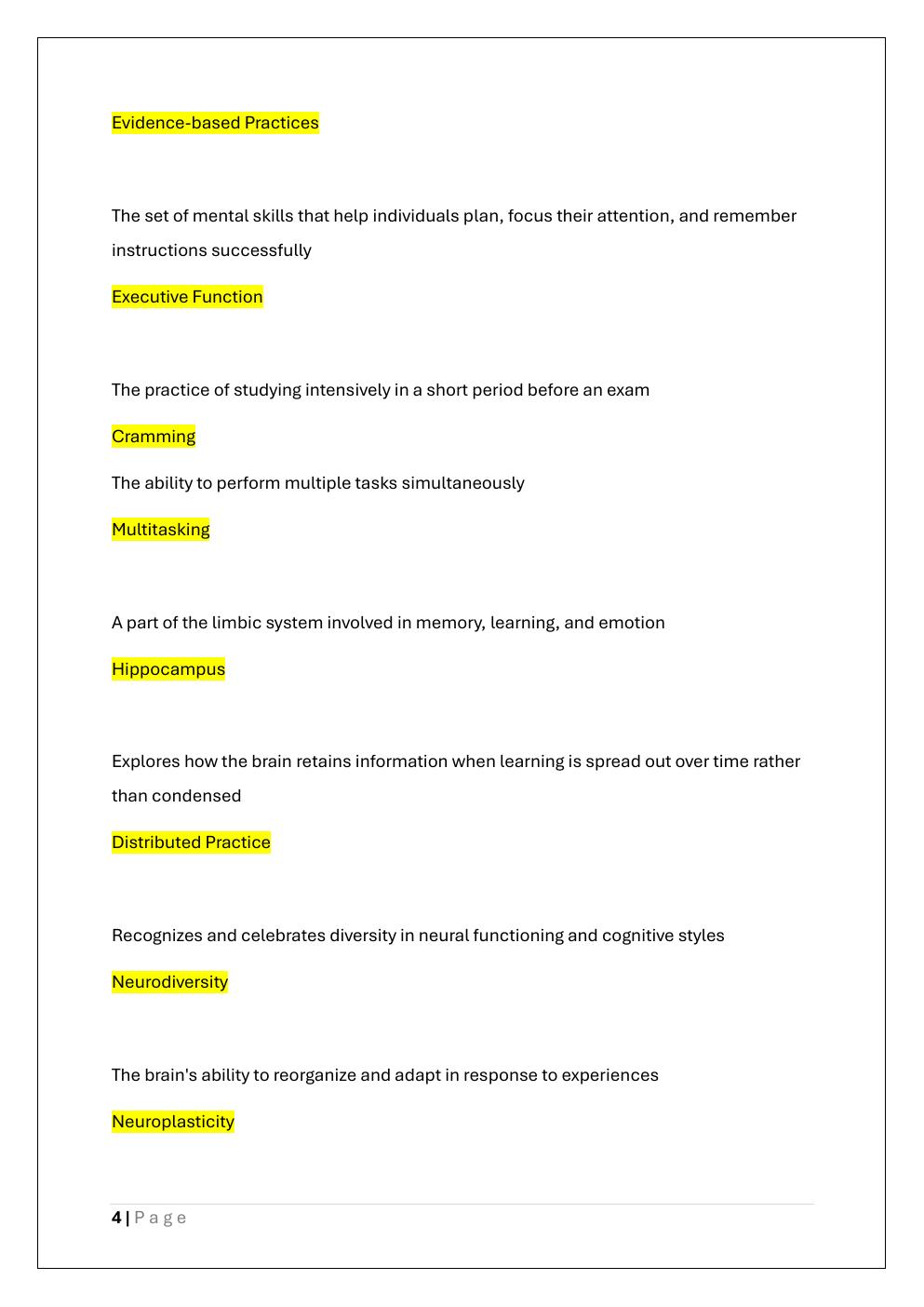 Preview page 4 of D664 LEARNERS AND LEARNING SCIENCE  PRACTICE ON NEUROSCIENCE KEY  CONCEPT EXAM