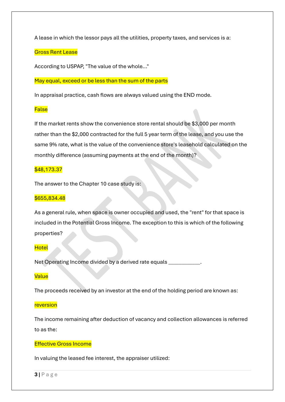 Preview page 3 of GENERAL APPRAISER INCOME APPROACH  FINAL TEST BANK 3 EXAM