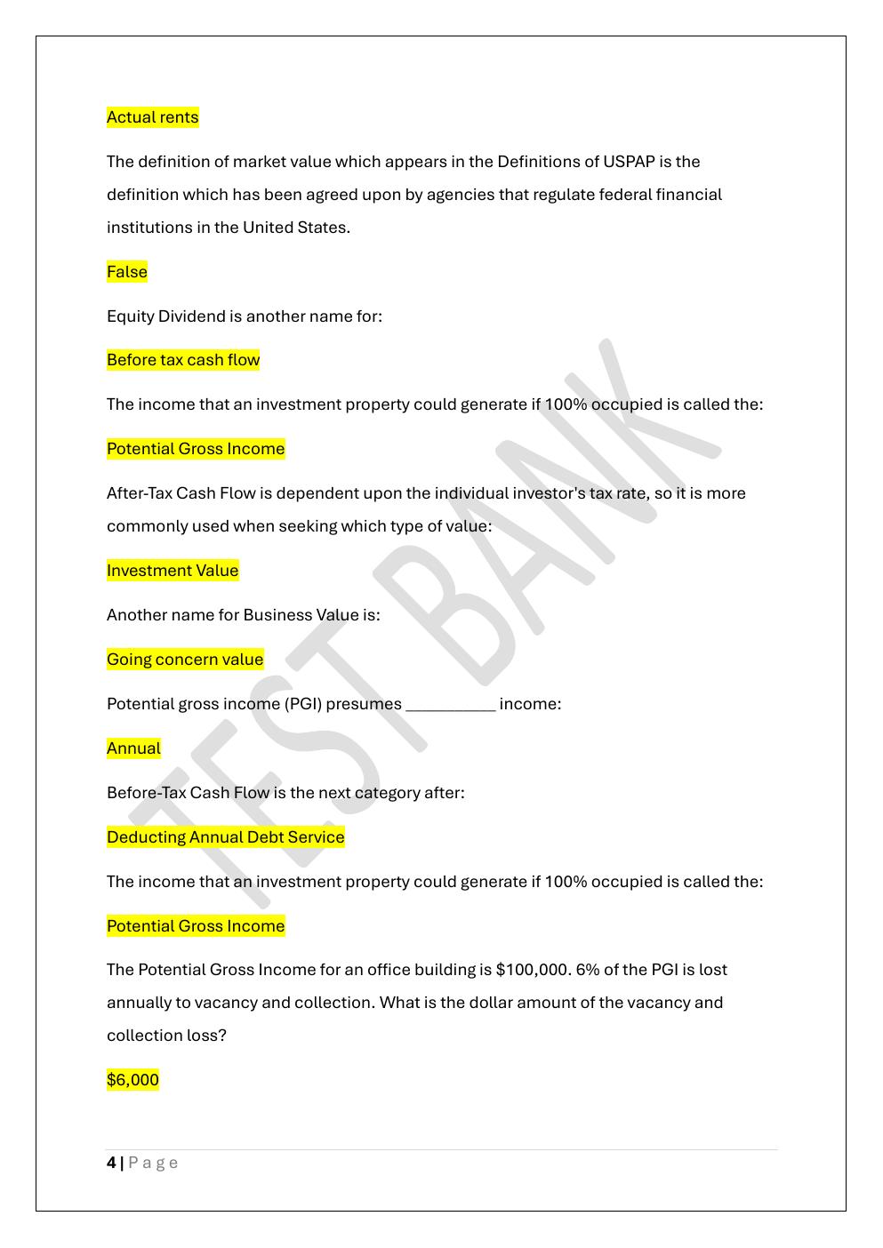 Preview page 4 of GENERAL APPRAISER INCOME APPROACH  FINAL TEST BANK 3 EXAM