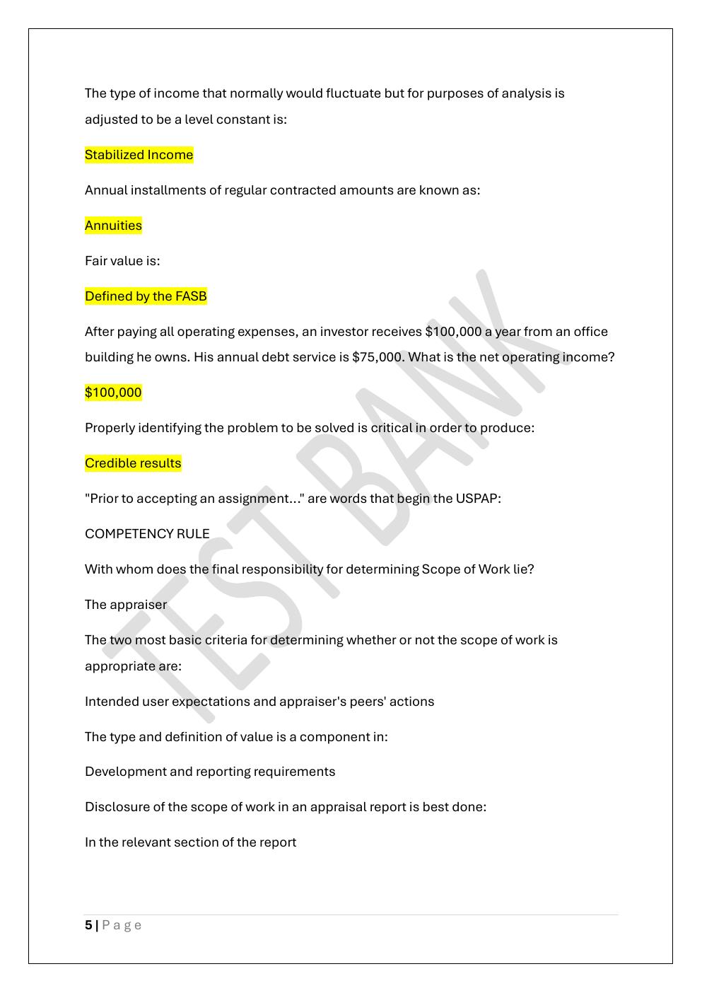 Preview page 5 of GENERAL APPRAISER INCOME APPROACH  FINAL TEST BANK 3 EXAM