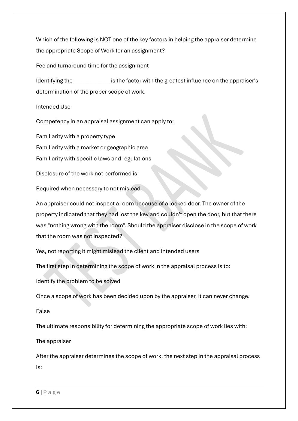 Preview page 6 of GENERAL APPRAISER INCOME APPROACH  FINAL TEST BANK 3 EXAM
