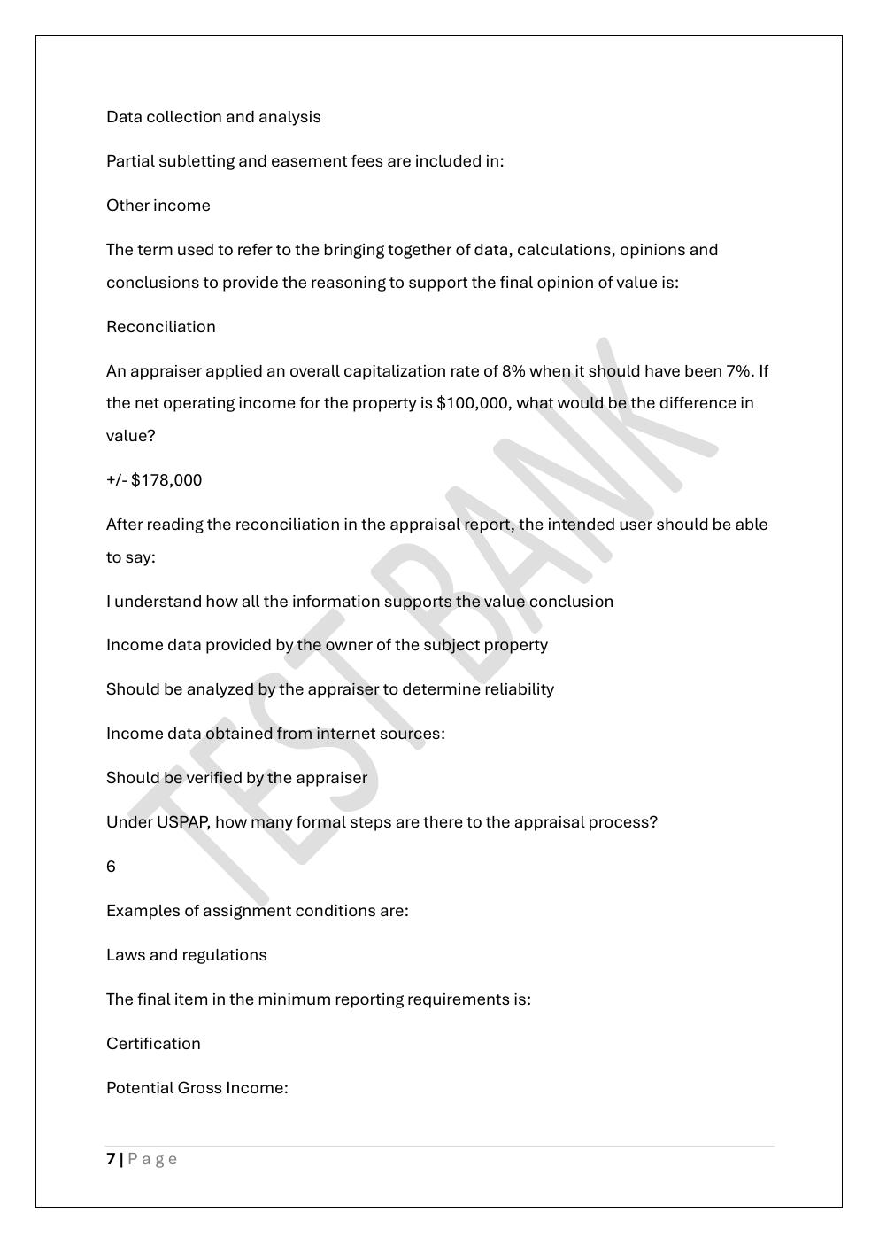 Preview page 7 of GENERAL APPRAISER INCOME APPROACH  FINAL TEST BANK 3 EXAM