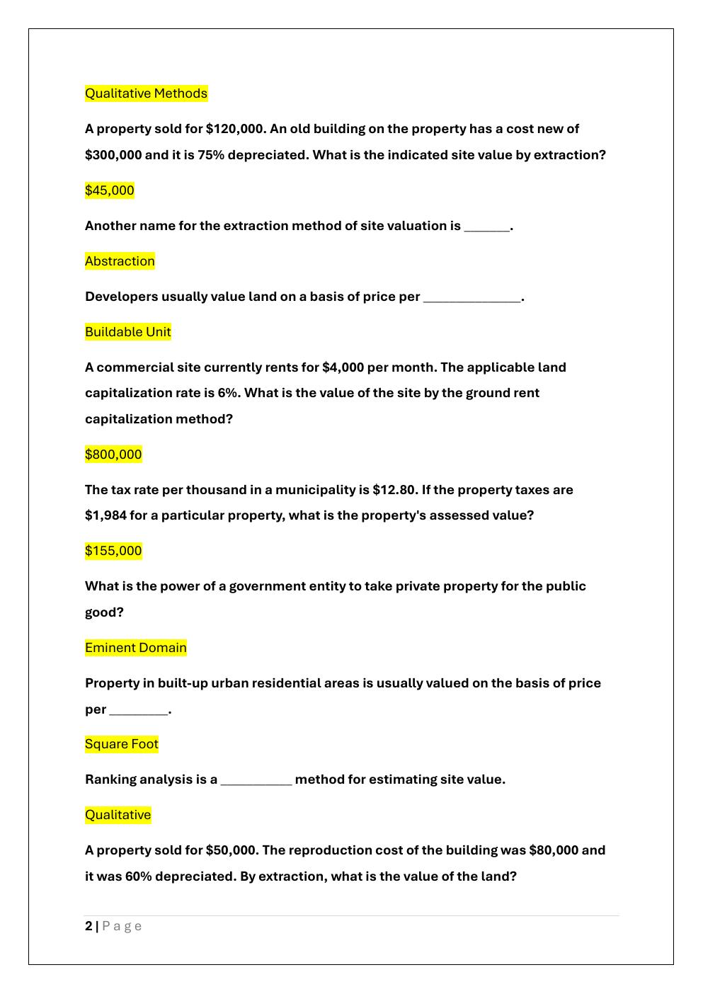Preview page 2 of APPRAISER TRAINEE EXAM REVIEW