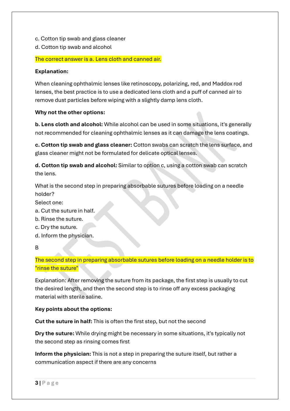 Preview page 3 of COA -CERTIFIED OPHTHALMIC ASSISTANT  TEST BANK 2 EXAM REVIEW