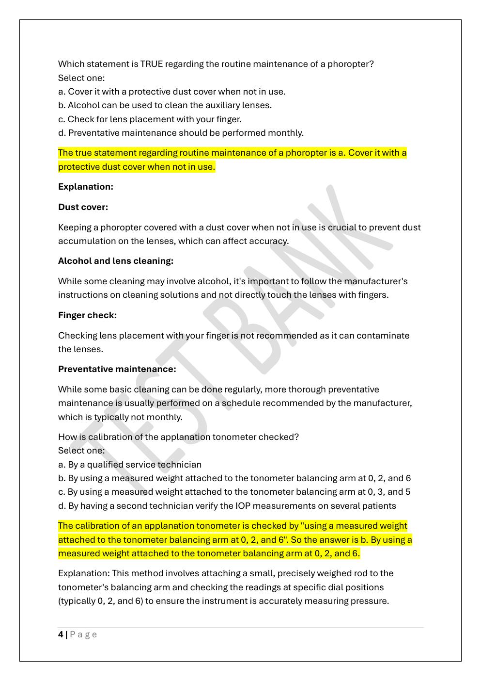 Preview page 4 of COA -CERTIFIED OPHTHALMIC ASSISTANT  TEST BANK 2 EXAM REVIEW