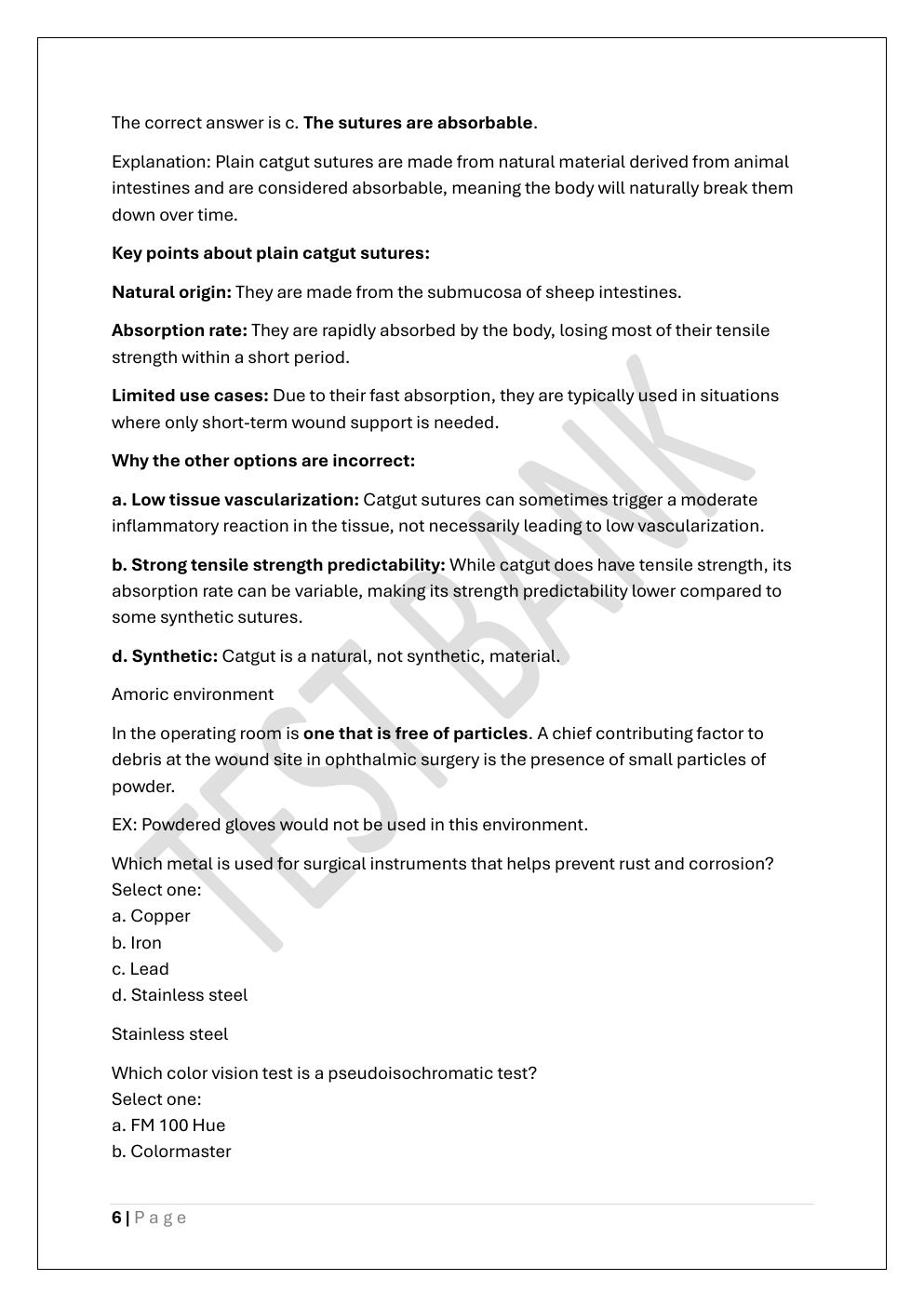 Preview page 6 of COA -CERTIFIED OPHTHALMIC ASSISTANT  TEST BANK 2 EXAM REVIEW