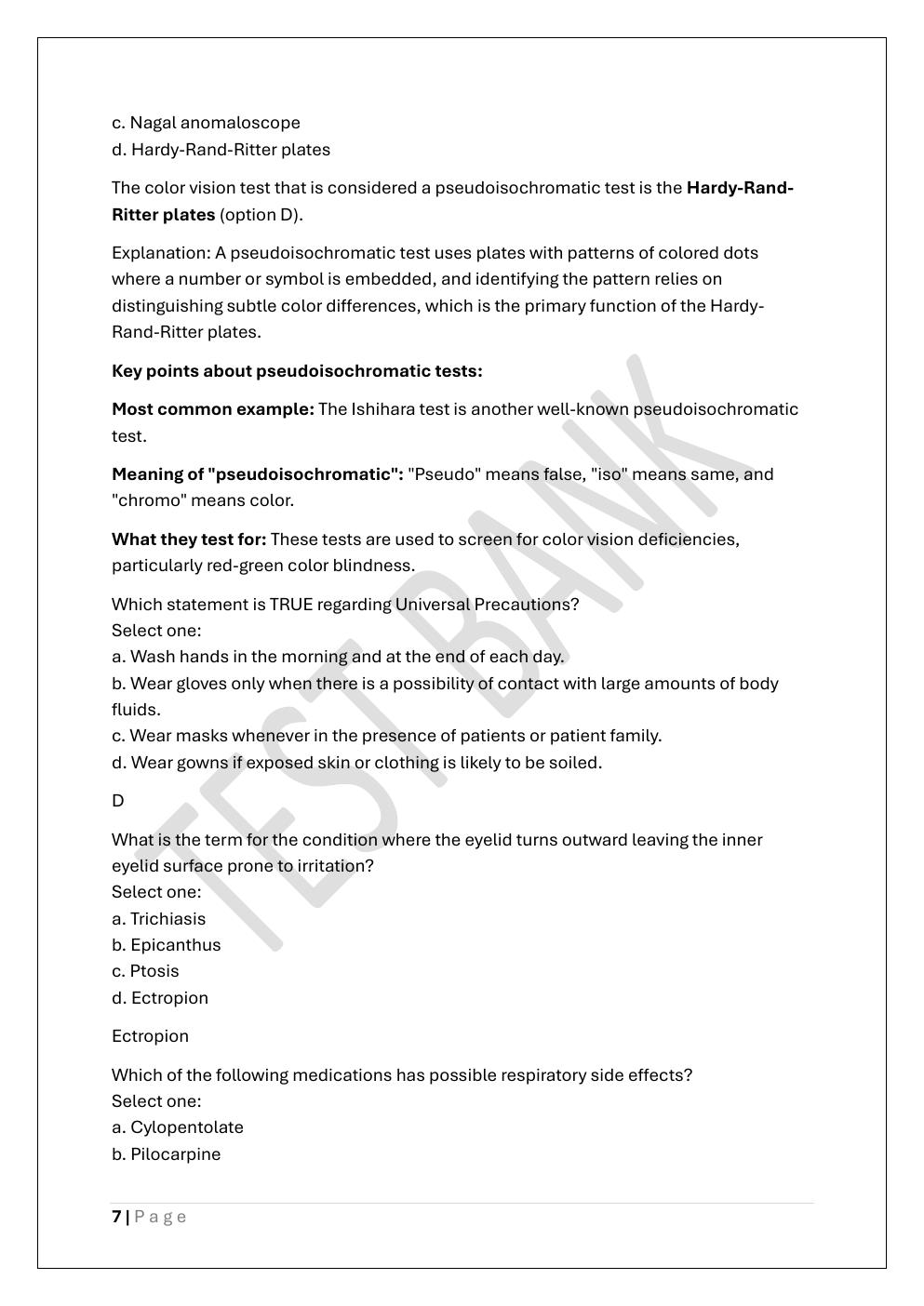 Preview page 7 of COA -CERTIFIED OPHTHALMIC ASSISTANT  TEST BANK 2 EXAM REVIEW