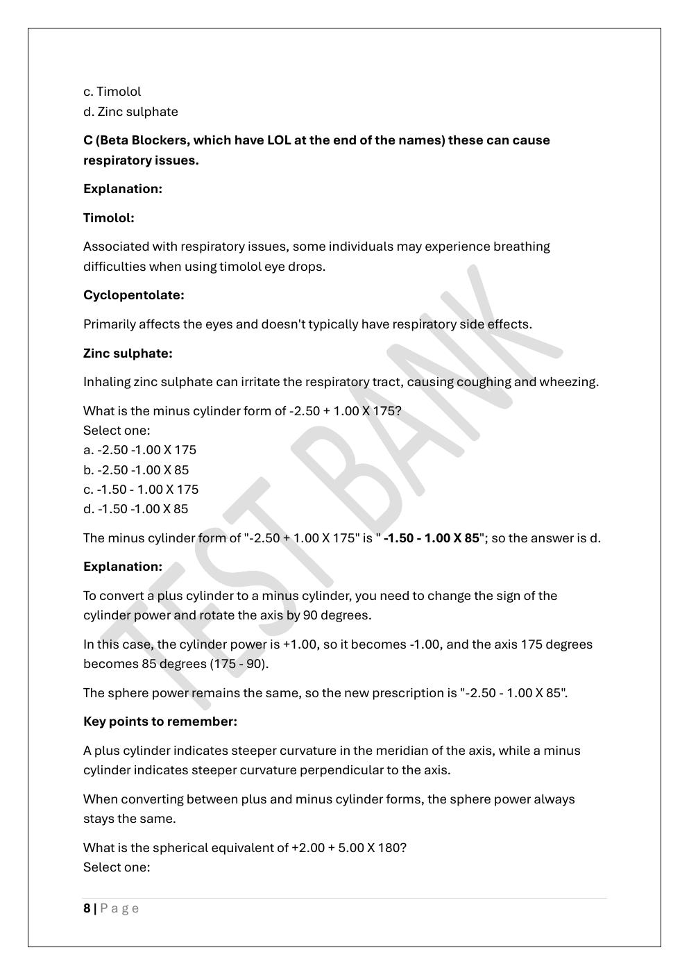Preview page 8 of COA -CERTIFIED OPHTHALMIC ASSISTANT  TEST BANK 2 EXAM REVIEW