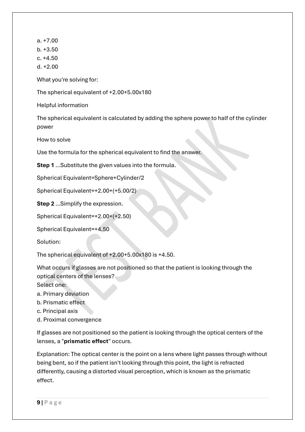 Preview page 9 of COA -CERTIFIED OPHTHALMIC ASSISTANT  TEST BANK 2 EXAM REVIEW