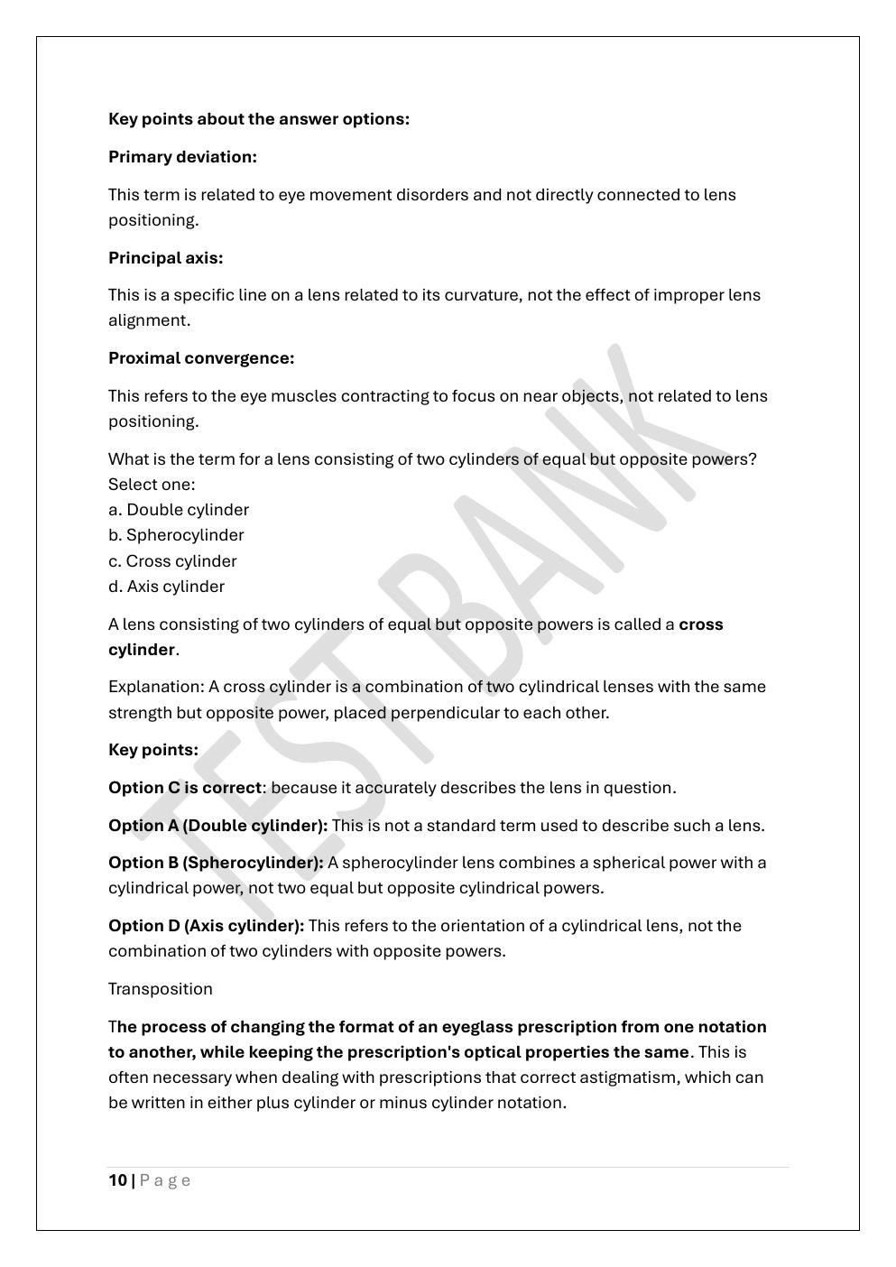 Preview page 10 of COA -CERTIFIED OPHTHALMIC ASSISTANT  TEST BANK 2 EXAM REVIEW
