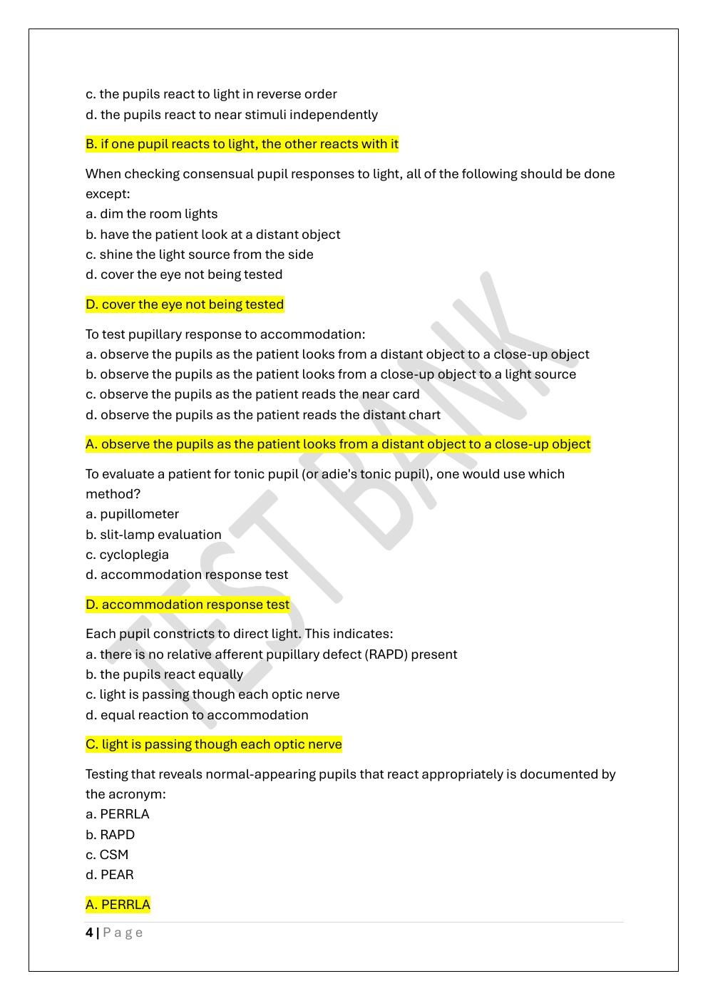 Preview page 4 of COA -CERTIFIED OPHTHALMIC ASSISTANT  PREP TEST BANK 1 EXAM