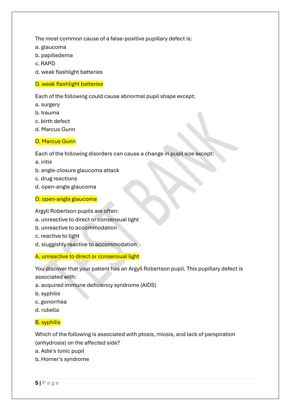 Preview page 5 of COA -CERTIFIED OPHTHALMIC ASSISTANT  PREP TEST BANK 1 EXAM