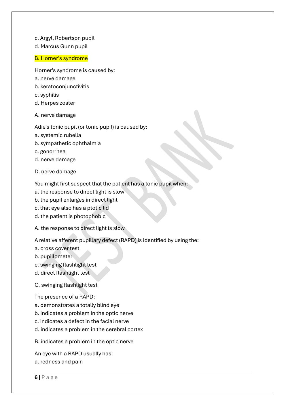 Preview page 6 of COA -CERTIFIED OPHTHALMIC ASSISTANT  PREP TEST BANK 1 EXAM