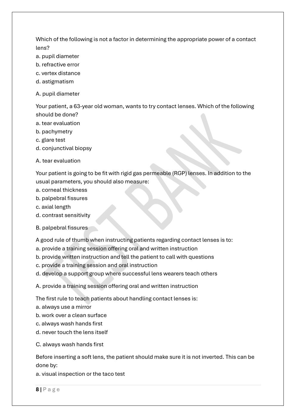 Preview page 8 of COA -CERTIFIED OPHTHALMIC ASSISTANT  PREP TEST BANK 1 EXAM