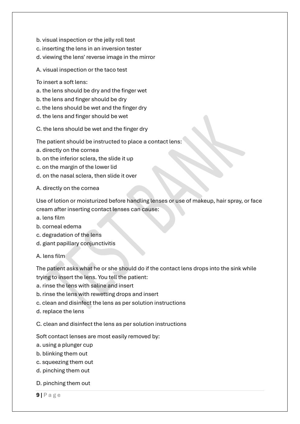 Preview page 9 of COA -CERTIFIED OPHTHALMIC ASSISTANT  PREP TEST BANK 1 EXAM