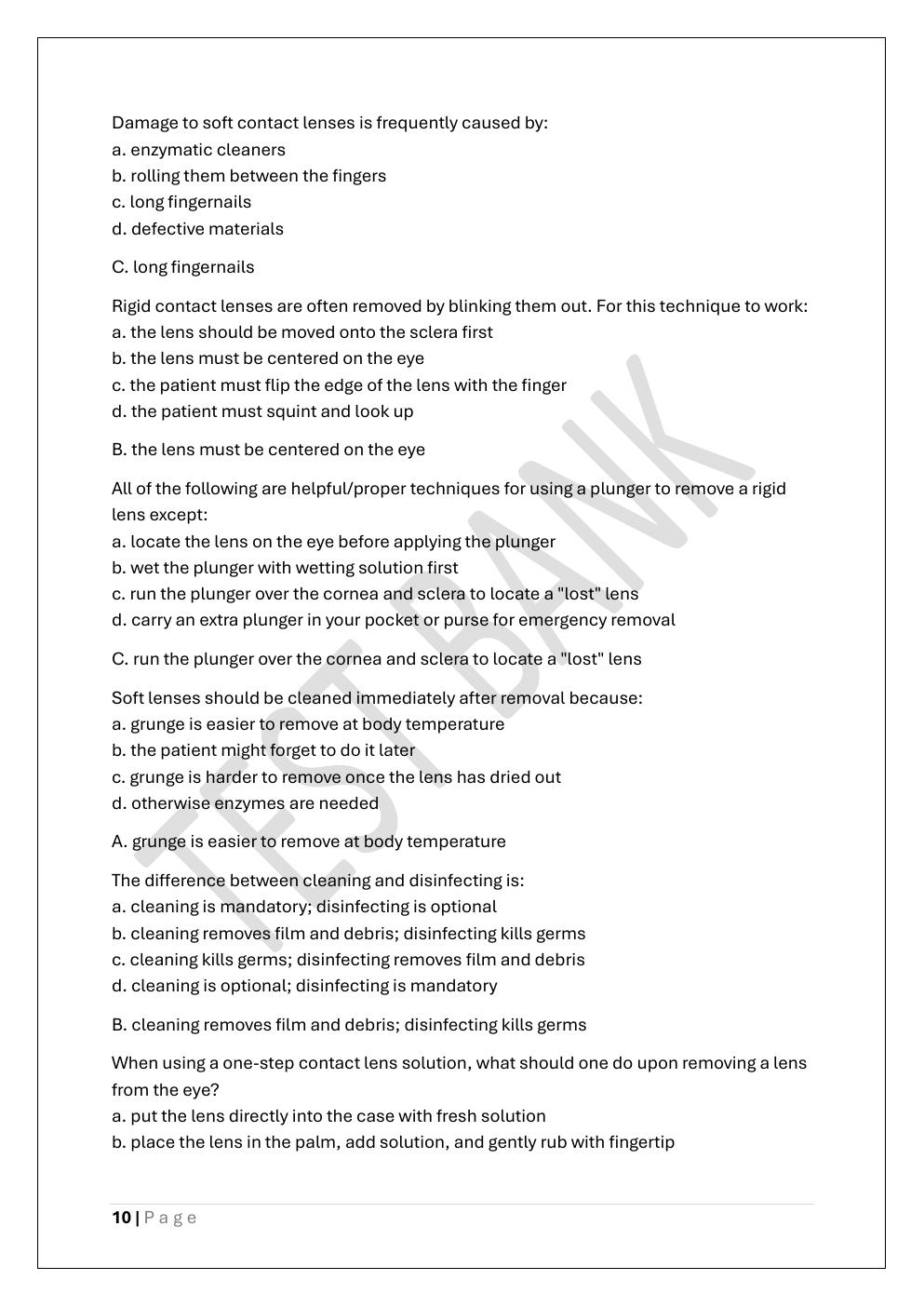 Preview page 10 of COA -CERTIFIED OPHTHALMIC ASSISTANT  PREP TEST BANK 1 EXAM
