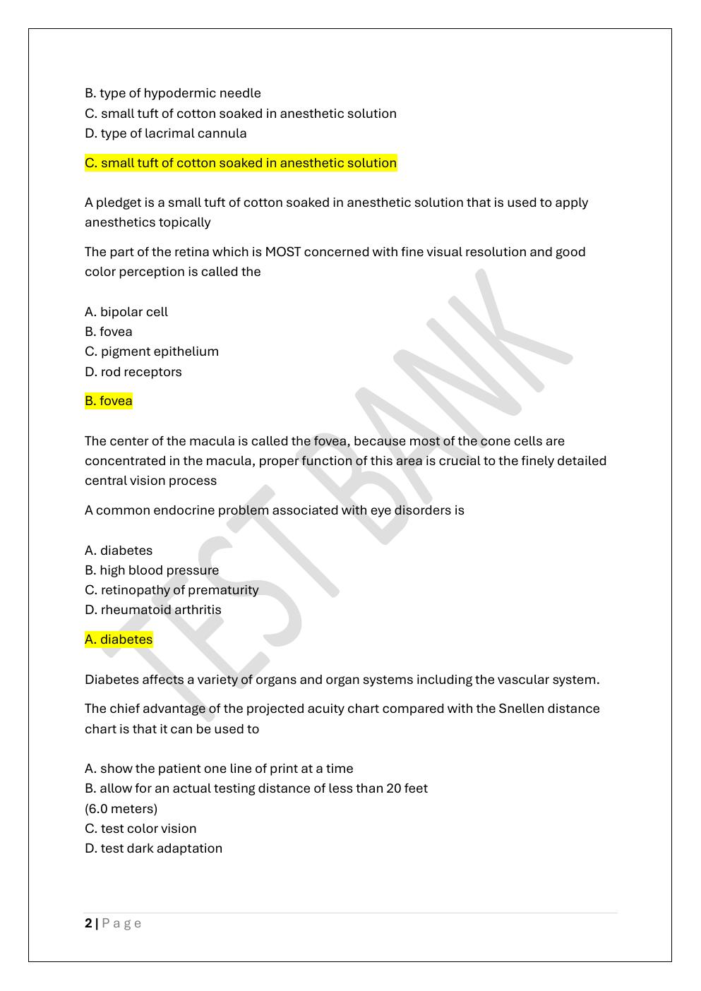 Preview page 2 of COA -CERTIFIED OPHTHALMIC ASSISTANT  PREP TEST BANK 3 EXAM