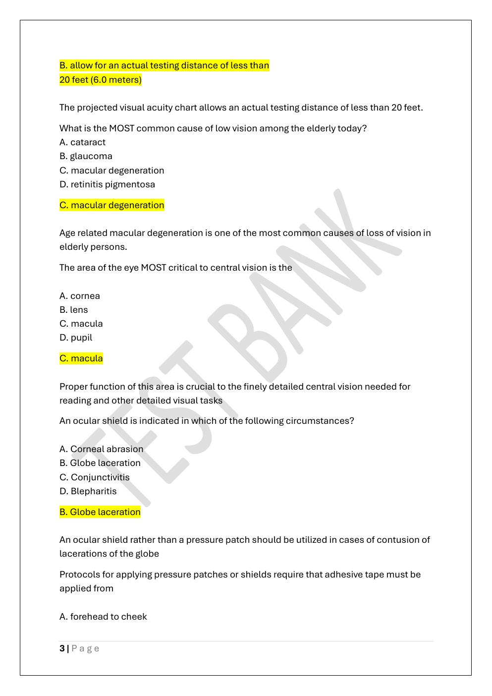 Preview page 3 of COA -CERTIFIED OPHTHALMIC ASSISTANT  PREP TEST BANK 3 EXAM