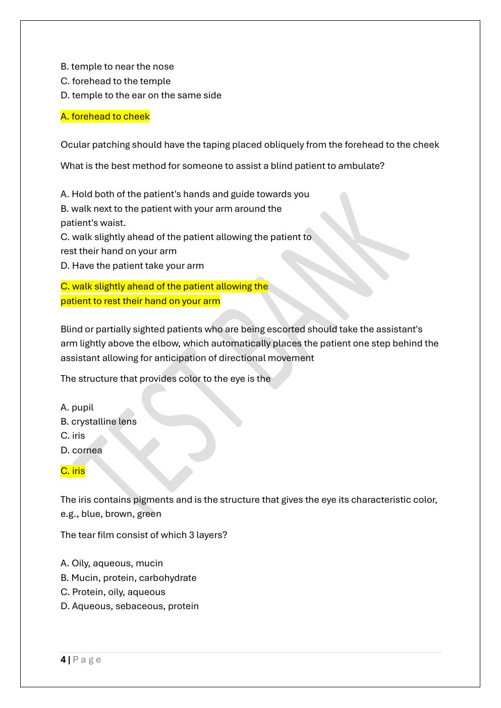 Preview page 4 of COA -CERTIFIED OPHTHALMIC ASSISTANT  PREP TEST BANK 3 EXAM